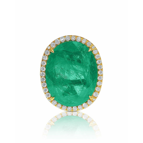 GIA certified 10 Carat Oval Cut Emerald And Diamond Halo 18k Gold Ring