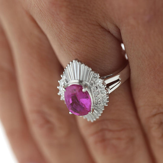 GRS 2.44 Carat Burma Vivid Pink Sapphire & Diamond Platinum Ballerina Ring