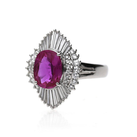 GRS 2.44 Carat Burma Vivid Pink Sapphire & Diamond Platinum Ballerina Ring