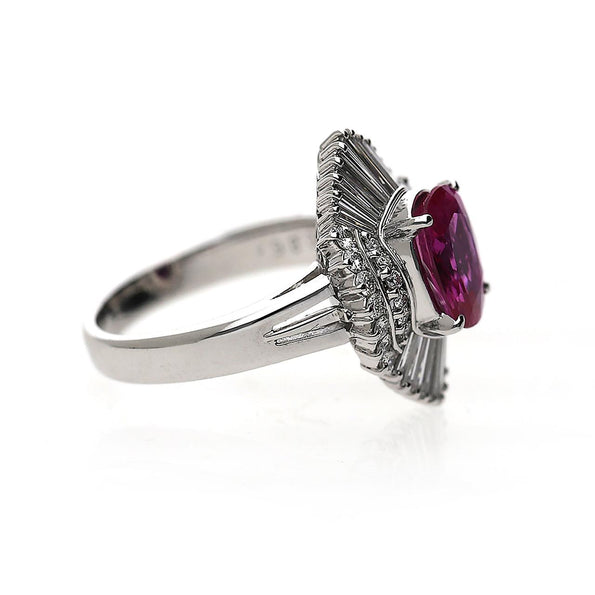 GRS 2.44 Carat Burma Vivid Pink Sapphire & Diamond Platinum Ballerina Ring
