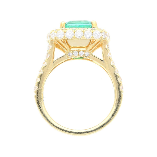 GRS Certified 2.66 Carat Minor Oil Colombian Emerald and Diamond Pave Ring