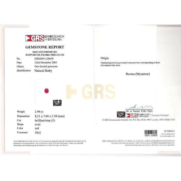 GRS Certified 2.99 Oval Cut Burma Ruby & Diamond Halo Ring