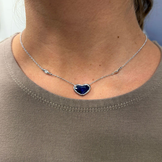 GRS Certified 4.13 Carat Heart Sapphire Diamond 18K White Gold Pendant Necklace