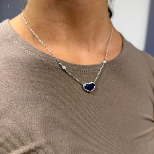 GRS Certified 4.13 Carat Heart Sapphire Diamond 18K White Gold Pendant Necklace