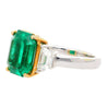 GRS Certified 4.90 Carat Insignificant Oil Colombian Emerald & Trapezoid Cut Diamond 3-Stone Ring