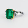 GRS Certified 4.90 Carat Insignificant Oil Colombian Emerald & Trapezoid Cut Diamond 3-Stone Ring