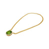 GRS Certified 51 carat Green Oval Cut Peridot with Diamond Halo in 18K Gold Cuban Chain Setting Pendant Necklace