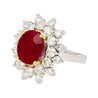 GRS Certified 5.09 Carat Oval Burma Ruby & Diamond Halo Cluster Ring