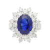 GRS Certified 5.79 Carat Oval Royal Blue Sapphire and Diamond Halo Ring