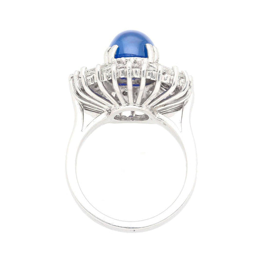 GRS Certified 6.03 Carat No Heat Burma Royal Blue Star Sapphire & Diamond Ring