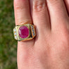GRS Certified 6.2 Carat Ruby & Diamond Bezel Set 14K Gold Gypsy Style Mens Ring