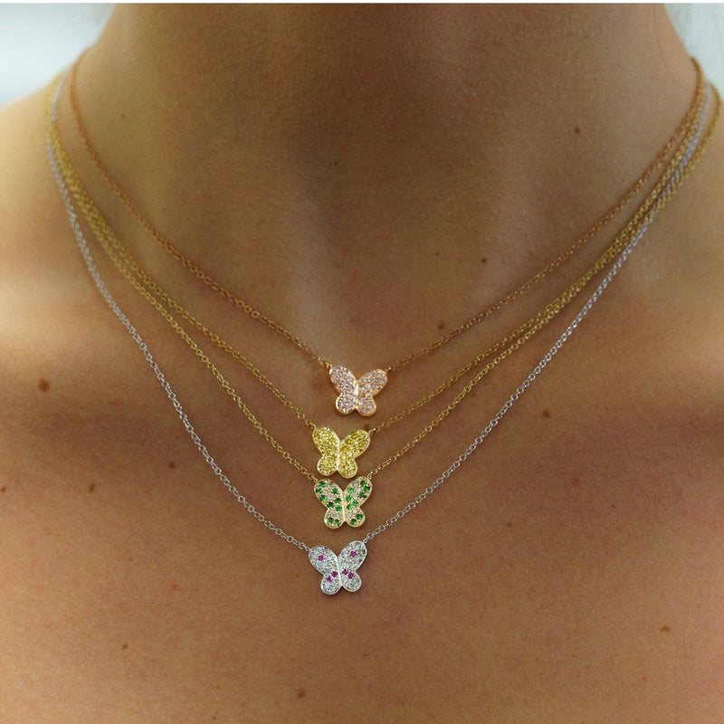 ゴールドの宝石バタフライクラスターのフローティングPendantネックレス 18