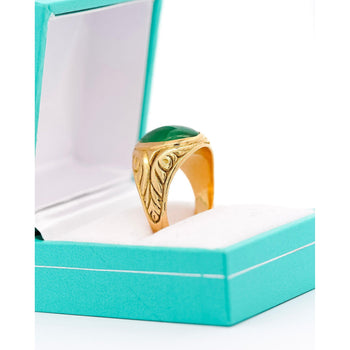 Grade A Jadeite Jade in 22K Carved Gold Solitaire Bezel Set Unisex Ring – Assay Jewelers