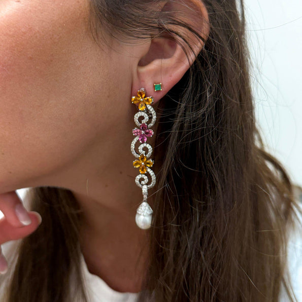 Greek 12 Carat Diamond South Sea Pearl Tourmaline Citrine Earring Necklace Set