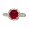 Gubelin Certified 3.02 Carat Cushion Cut Burma Ruby & Round Cut Diamond Platinum Ring