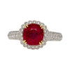 Gubelin Certified 3.02 Carat Cushion Cut Burma Ruby & Round Cut Diamond Platinum Ring