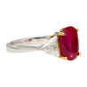 Gubelin Certified 4.47 Oval Cut Ruby with Trillion Cut Diamond Sides in 18K White Gold Ring