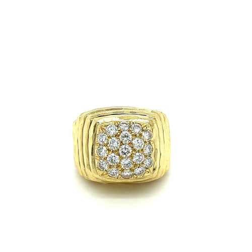 Henry Dunay Diamond Cluster Ring in 18K Ribbed Textured Yellow Gold