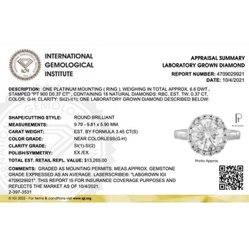 IGI Certified 3.45 Carat Round Cut Diamond in Platinum Setting – Assay Jewelers