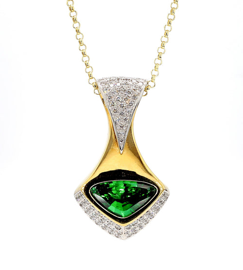 Important 11 Carat Vivid Green Tsavorite 18K Gold Pendant Necklace