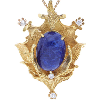 アールデコのラピスラズリとダイヤモンドの18Kイエローゴールド製ブローチ Pendant – Assay Jewelers