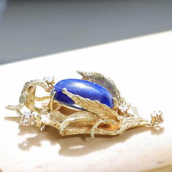 アールデコのラピスラズリとダイヤモンドの18Kイエローゴールド製ブローチ Pendant – Assay Jewelers