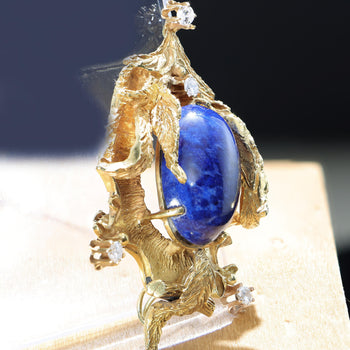 アールデコのラピスラズリとダイヤモンドの18Kイエローゴールド製ブローチ Pendant – Assay Jewelers