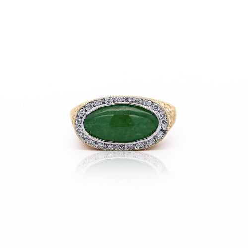Jadeite Jade Bezel Set & Diamond Pavé in 14K Gold Nugget Ring