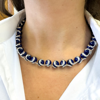 Lapis Lazuli Ball and Diamond 18K White Gold Choker Necklace Signed BIBIGI – Assay Jewelers