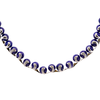 Lapis Lazuli Ball and Diamond 18K White Gold Choker Necklace Signed BIBIGI – Assay Jewelers
