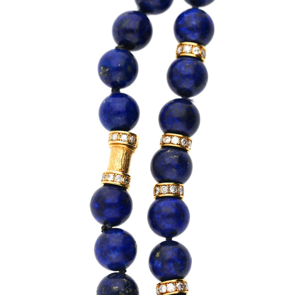 Lapis Lazuli Bead with Diamond Rondelles 18K Yellow Gold Necklace & Bracelet Set