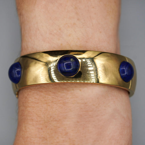 Lapis Lazuli Flush Set 18K Gold Bangle Bracelet
