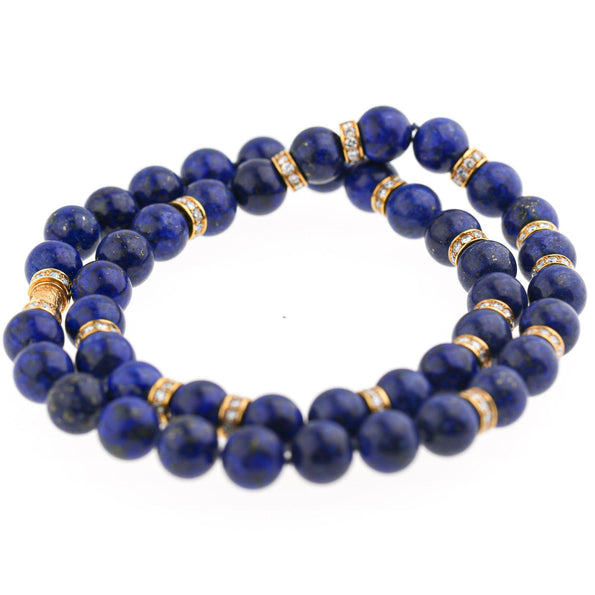 Lapis Lazuli with Diamond Rondelle Spacers 18K Yellow Gold Bead Necklace