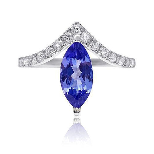 Marquise Cut Tanzanite Curved Ring in 18k White Gold