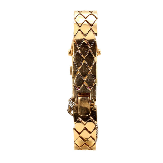 Mercedes Signed 14K Gold Ruby & Diamond Art Deco Hidden Watch Bracelet