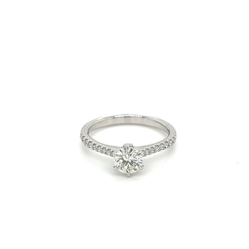Natural 0.60 Carat Diamond Engagement Ring with 6-prong Straight Shank Diamond Sides in 18K White Gold – Assay Jewelers