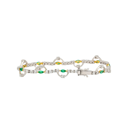 Natural 0.72 Carat Emerald & 2.08 Carat Diamond Charm Bracelet in 18K Gold