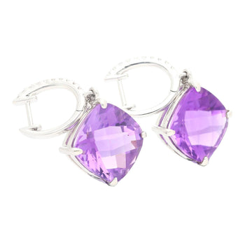 Natural 13.12 Carat Cushion Cut Amethyst & Diamond Dangling Earrings – Assay Jewelers