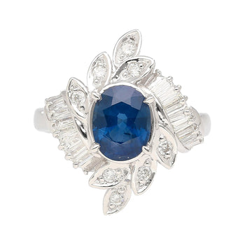 Bague florale en platine avec saphir bleu ovale naturel de 1,52 carat et diamants – Assay Jewelers