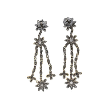Natural 2 Carat Floral Diamond Dangle Drop Earrings in 18K White & Black Gold – Assay Jewelers