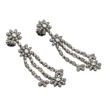Natural 2 Carat Floral Diamond Dangle Drop Earrings in 18K White & Black Gold – Assay Jewelers