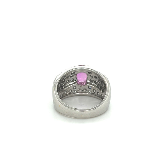 Natural 2 Carat Oval Cut Pink Sapphire with Diamond Cluster Dome Ring