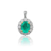 Natural 3 Carat Emerald & Diamond Halo 14K White Gold Pendant