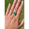 Natural 3.22 Carat Pear Cut Colombian Emerald With Baguette Diamond Side Stone Ring