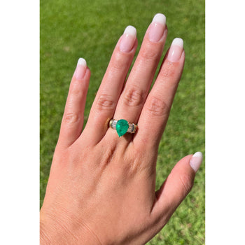 Natural 3.22 Carat Pear Cut Colombian Emerald With Baguette Diamond Side Stone Ring – Assay Jewelers