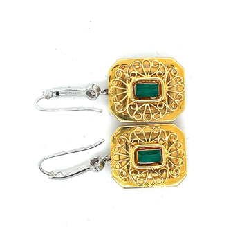 Natural Colombian 7.36 CTTW Emerald & Diamond Halo Dangle Drop 18K Gold Earrings – Assay Jewelers