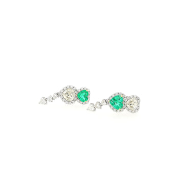 Natural Diamond and Emerald Heart Cut Mirrored Drop Earrings in 18k White Gold – Assay Jewelers
