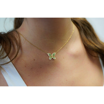 Natural Diamond and Green Tsavorite Butterfly 14K Yellow Gold Necklace – Assay Jewelers