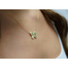 Natural Diamond and Green Tsavorite Butterfly 14K Yellow Gold Necklace