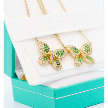 Natural Diamond and Green Tsavorite Butterfly 14K Yellow Gold Necklace – Assay Jewelers